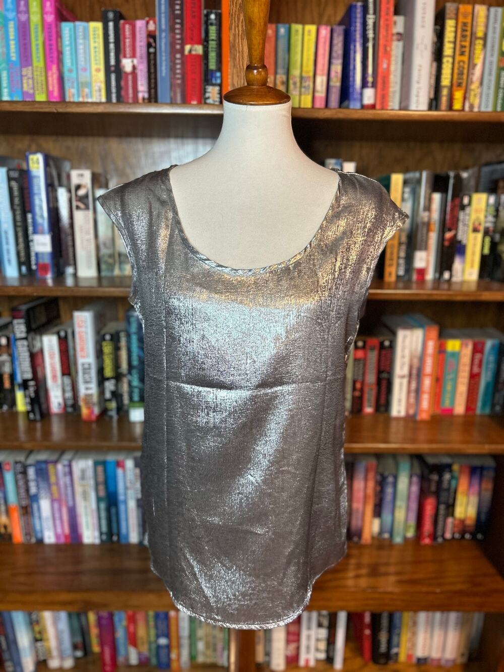 Silver lame sleeveless blouse in Medium